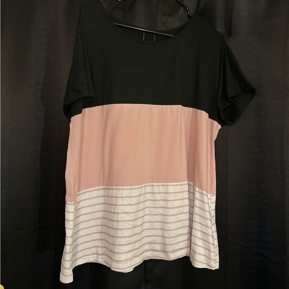 SHEIN Black, Pink, and White Color Block Tee